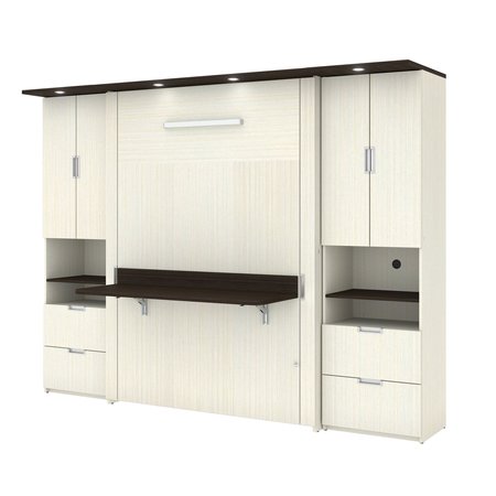 BESTAR Lumina Full Murphy Bed with Desk and 2 Storage Cabinets (107W), White Chocolate 85893-31